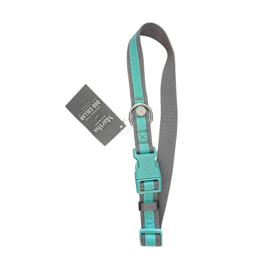 Martha Stewart‎ Gray & Mint Adjustable Nylon Large Dog Collar Size 20 (18-26in)